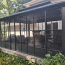 PURPLE LEAF Sunroom Hardtop Gazebo Solarium Grey Galvanized Steel Double Roof  All-Weather Aluminum Outdoor Screen House with String Lights