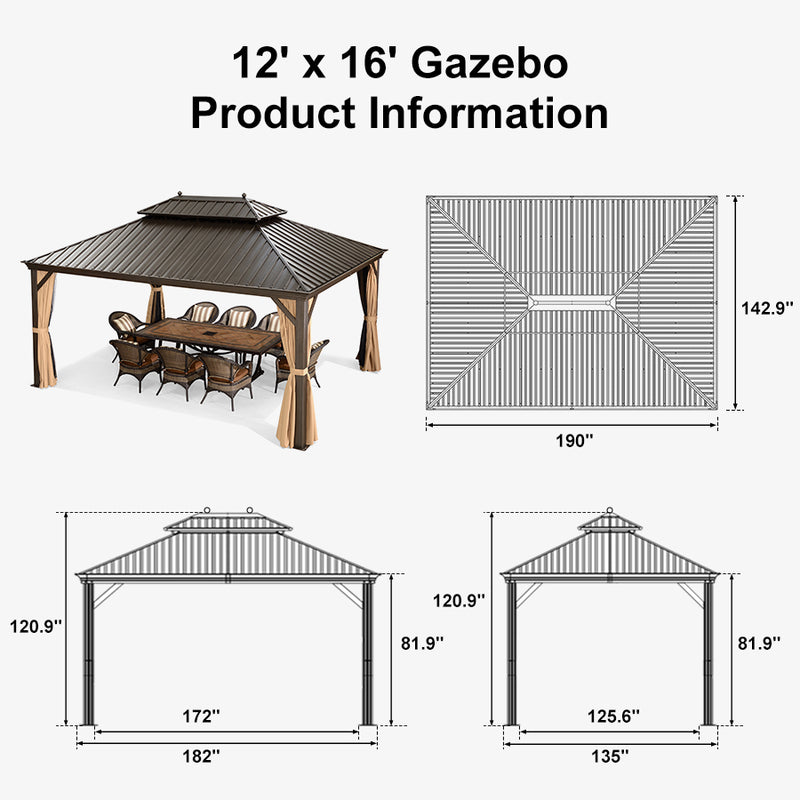 PURPLE LEAF Outdoor Hardtop Gazebo for Garden Bronze Double Roof Aluminum Frame Pavilion