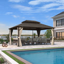 PURPLE LEAF  Outdoor Hardtop Gazebo Bronze Aluminum Frame Galvanized Steel Double Roof for Patio Pool with Reinforcement Support Rod