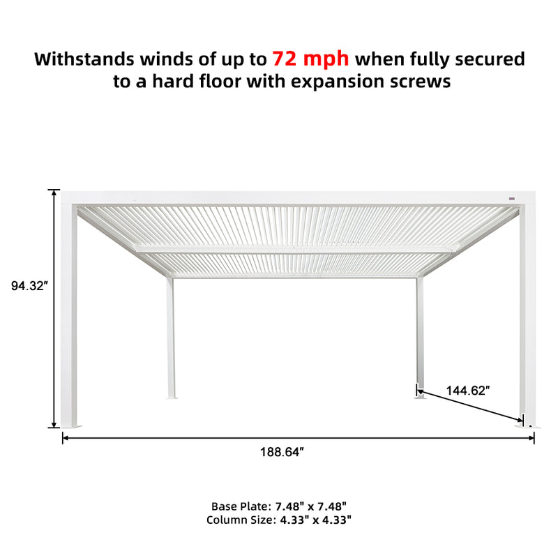 PURPLE LEAF Louvered Pergola white Outdoor Aluminum Pergola with Strip Lights Adjustable Gazebo Rainproof for Patio Deck Garden