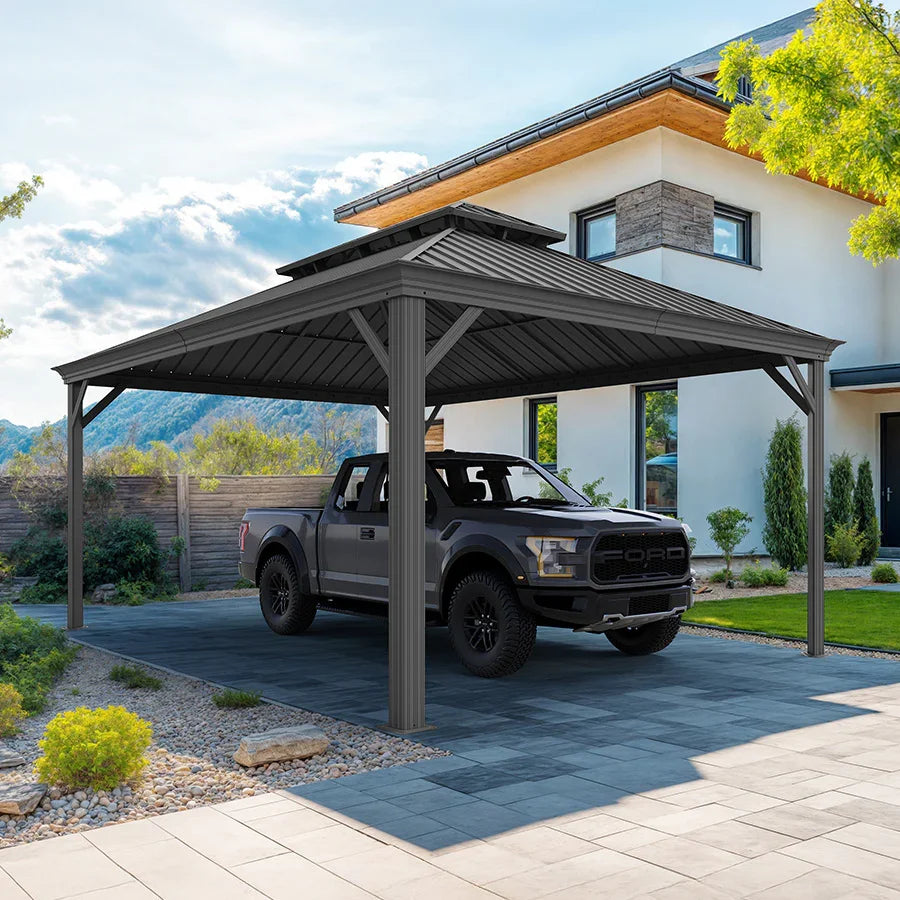 Metal Carport with Grey Steel Roof | Aluminum Frame