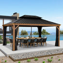 PURPLE LEAF Hardtop Gazebo for Patio Wood Grain Aluminum Frame Awning with Reinforcement Support Rod