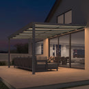 PURPLE LEAF Wall Mounted Gazebo with Gray Polycarbonate Roof Aluminum Frame Patio Cover with Retractable Pleated Shades and LED Strip Light