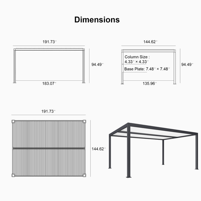 PURPLE LEAF Louvered Pergola Modern Grey Pergola with White Roof for Deck Backyard Garden