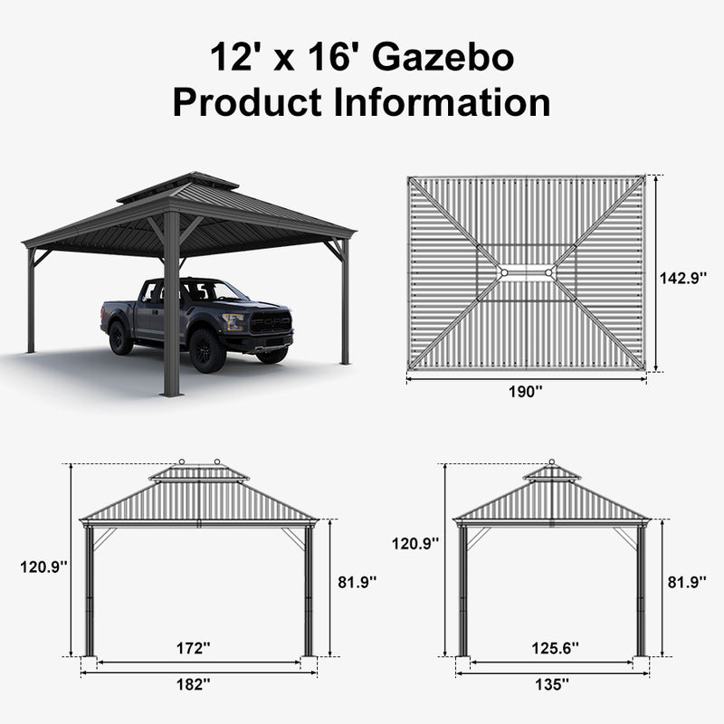 PURPLE LEAF Outdoor Metal Carport Gazebo Grey Steel Roof Aluminum Frame Shelter for Parking