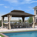 PURPLE LEAF  Outdoor Hardtop Gazebo Bronze Aluminum Frame Galvanized Steel Double Roof for Patio Pool with Reinforcement Support Rod