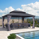 PURPLE LEAF Grey Hardtop Gazebo with Heavy Duty Galvanized Steel Double Roof with Reinforcement Support Rod