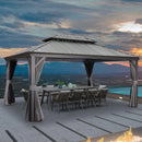 PURPLE LEAF Patio Gazebo for Backyard Grey Hardtop Galvanized Steel Roof Awning with Upgrade Curtain