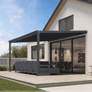 PURPLE LEAF Wall Mounted Gazebo with Gray Polycarbonate Roof Aluminum Frame Patio Cover for Porch