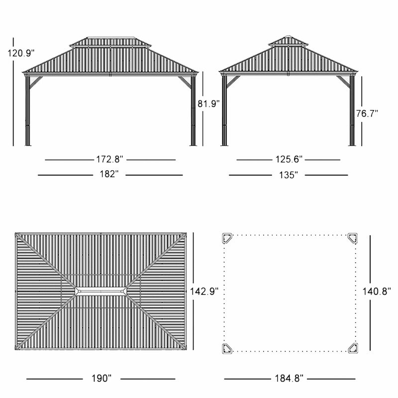 PURPLE LEAF Patio Gazebo for Backyard Grey Hardtop Galvanized Steel Roof Awning String Lights-milky