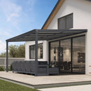 PURPLE LEAF Wall Mounted Gazebo with Gray Polycarbonate Roof Aluminum Frame Patio Cover with Retractable Pleated Shades for Porch