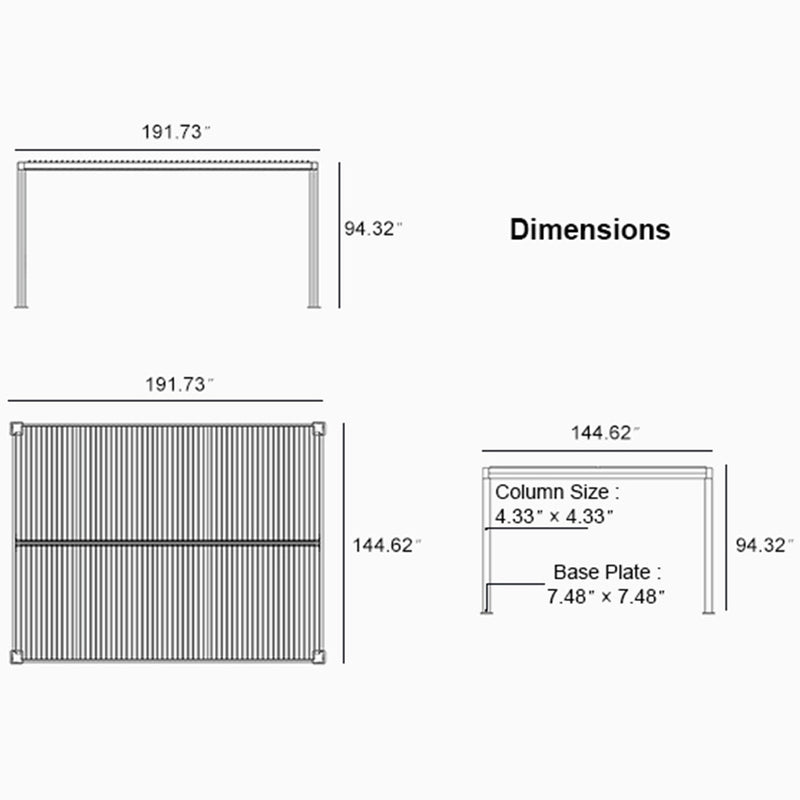 PURPLE LEAF Louvered Pergola Grey Outdoor Aluminum Pergola with Roller Blind Adjustable Gazebo Rainproof for Patio Deck Garden