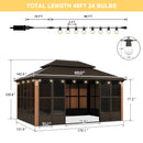 PURPLE LEAF Bronze Frame Sunroom Hardtop Gazebo Solarium Wood Grain Columns Galvanized Steel Double Roof All-Weather Screen House with Lights