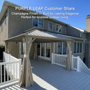PURPLE LEAF Deck Gazebo Champagne Hardtop Metal Frame Double Roof with Curtains and Netting with Lights-milky