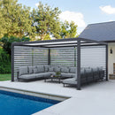 PURPLE LEAF Athena Louvered Pergola Grey Outdoor Aluminum Pergola with Roller Blinds Adjustable Gazebo Rainproof for Patio Deck Garden