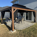 PURPLE LEAF Hardtop Gazebo for Patio Wood Grain Galvanized Steel Frame Awning with Netting