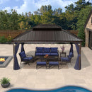 PURPLE LEAF Outdoor Hardtop Gazebo for Patio Bronze Aluminum Frame Pavilion with Navy-Blue Curtain and String Lights