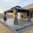 PURPLE LEAF Grey Hardtop Gazebo with Heavy Duty Galvanized Steel Double Roof with Netting and Curtains