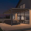PURPLE LEAF Wall Mounted Gazebo with Gray Polycarbonate Roof Aluminum Frame Patio Cover with Strip Light for Porch