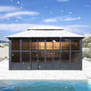 PURPLE LEAF Sunroom Hardtop Gazebo Solarium Grey Galvanized Steel Double Roof  All-Weather Aluminum Outdoor Screen House