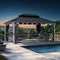 PURPLE LEAF Patio Hardtop Gazebo for Outdoor Grey Galvanized Steel Double Roof White Aluminum Poles with Curtains and String Lights-milky