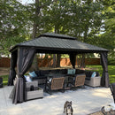 PURPLE LEAF Grey Hardtop Gazebo with Heavy Duty Galvanized Steel Double Roof with Netting and Curtains