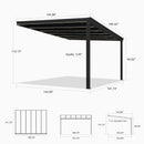 PURPLE LEAF Wall Mounted Gazebo with Gray Polycarbonate Roof Aluminum Frame Patio Cover with Strip Light for Porch