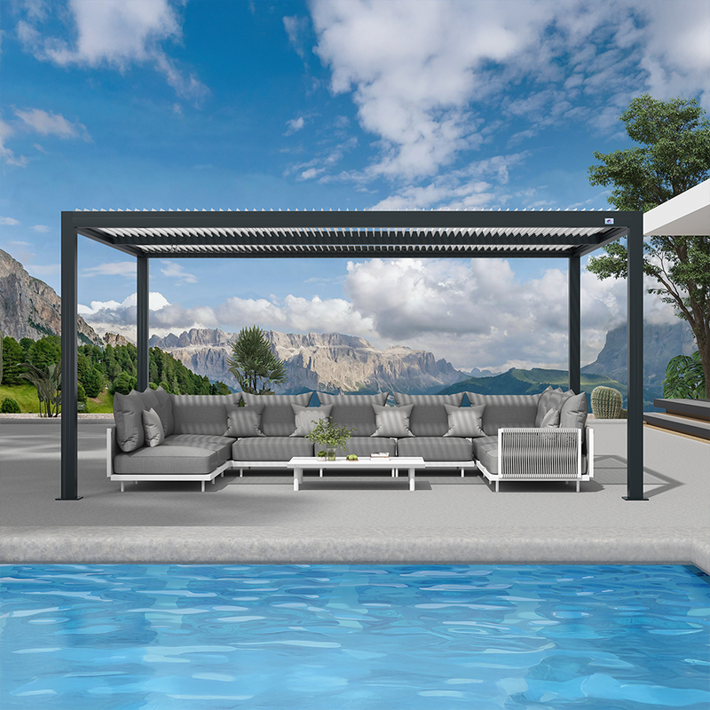 PURPLE LEAF Louvered Pergola Modern Grey Pergola with White Roof for Deck Backyard Garden