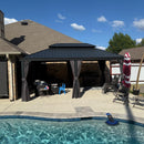 PURPLE LEAF Patio Gazebo for Backyard Grey Hardtop Galvanized Steel Roof Awning with String Lights-clear