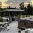 PURPLE LEAF Patio Gazebo for Backyard Grey Hardtop Galvanized Steel Roof Awning with String Lights-clear