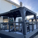 PURPLE LEAF Patio Gazebo for Backyard Grey Hardtop Galvanized Steel Roof Awning String Lights-milky