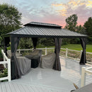 PURPLE LEAF Patio Gazebo for Backyard Grey Hardtop Galvanized Steel Roof Awning with Upgrade Curtain
