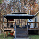 PURPLE LEAF Grey Hardtop Gazebo with Heavy Duty Galvanized Steel Double Roof with Netting and Curtains