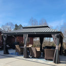 PURPLE LEAF Patio Gazebo for Backyard Grey Hardtop Galvanized Steel Roof Awning with Upgrade Curtain