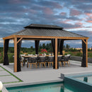 PURPLE LEAF Hardtop Gazebo for Patio Wood Grain Aluminum Frame Awning with Reinforcement Support Rod