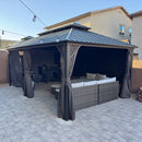 PURPLE LEAF Grey Hardtop Gazebo with Heavy Duty Galvanized Steel Double Roof with Netting and Curtains