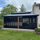 PURPLE LEAF Sunroom Hardtop Gazebo Solarium Wood Grain  Galvanized Steel Double Roof All-Weather Aluminum Outdoor Screen House