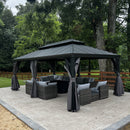 PURPLE LEAF Patio Gazebo for Backyard Grey Hardtop Galvanized Steel Roof Awning with Upgrade Curtain