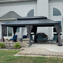 PURPLE LEAF Patio Gazebo for Backyard Grey Hardtop Galvanized Steel Roof Awning with Upgrade Curtain