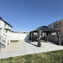 PURPLE LEAF Patio Gazebo for Backyard Grey Hardtop Galvanized Steel Roof Awning with Upgrade Curtain