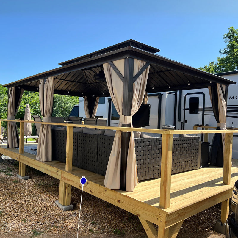 PURPLE LEAF  Outdoor Hardtop Gazebo Bronze Metal Frame Galvanized Steel Double Roof with Lights-clear