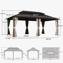 PURPLE LEAF  Outdoor Hardtop Gazebo Bronze Aluminum Frame Galvanized Steel Double Roof for Patio Pool with Reinforcement Support Rod