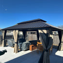 PURPLE LEAF  Outdoor Hardtop Gazebo Bronze Aluminum Frame Galvanized Steel Double Roof with Lights-clear