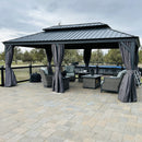 PURPLE LEAF Patio Gazebo for Backyard Grey Hardtop Galvanized Steel Roof Awning with Upgrade Curtain