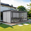 PURPLE LEAF Athena Louvered Pergola Grey Outdoor Aluminum Pergola with Roller Blinds Adjustable Gazebo Rainproof for Patio Deck Garden
