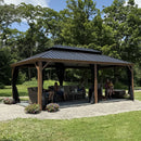 PURPLE LEAF Hardtop Gazebo for Patio Wood Grain Galvanized Steel Frame Awning with Netting
