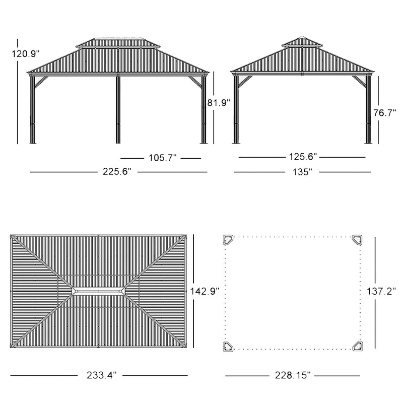 PURPLE LEAF Outdoor Hardtop Gazebo for Patio Grey Aluminum Frame Pavilion with Navy-Blue Curtain
