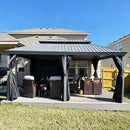 PURPLE LEAF Patio Gazebo for Pool Light Grey Hardtop Galvanized Steel Roof with Upgraded Curtains