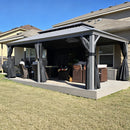 PURPLE LEAF Patio Gazebo for Pool Light Grey Hardtop Galvanized Steel Roof with String Lights-milky