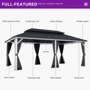 PURPLE LEAF Patio Hardtop Gazebo for Outdoor Grey Galvanized Steel Double Roof White Aluminum Poles with Curtains and Netting